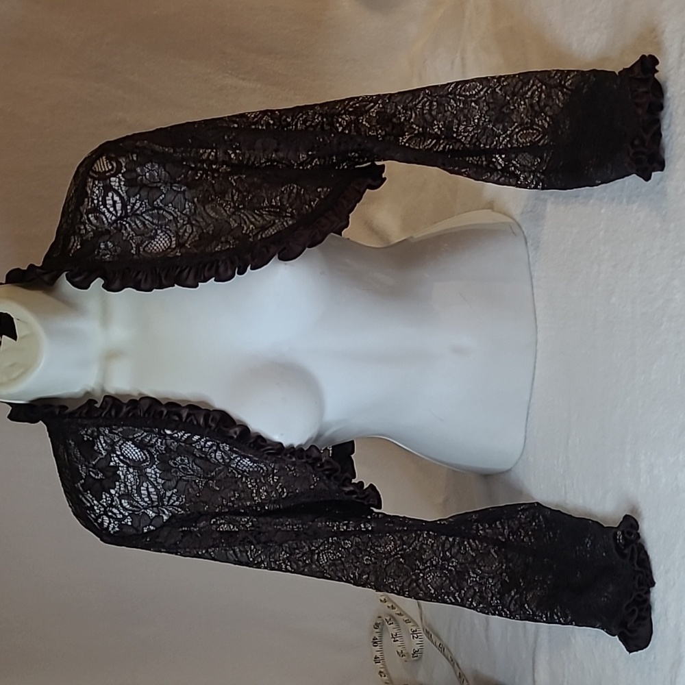 Brown bolero, dressy with lace and ruffle edging